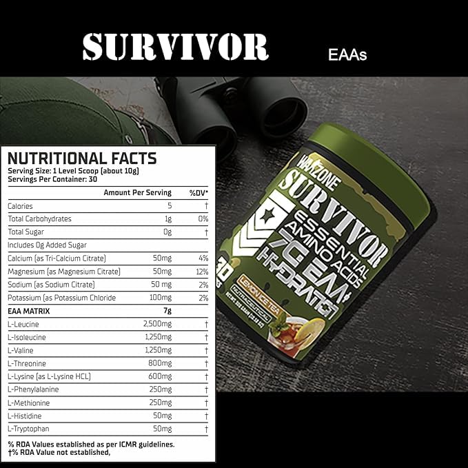 Warzone Survivor EAAs - Essential Amino Acids Supplement | 9 Amino Acids for Muscle Building, Strength & Recovery | Intra/Post Workout | 30 Servings