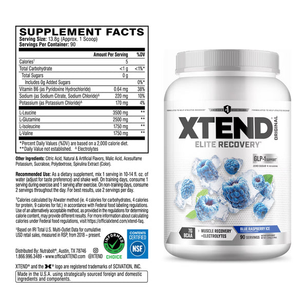 XTEND Original BCAA Powder, Sugar-Free Muscle Recovery Drink, 90 Servings