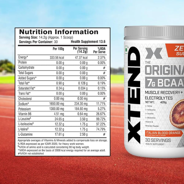 XTEND Original BCAA Powder, 7g BCAAs in 2:1:1 Ratio, Intra Workout Support with Glutamine & Electrolytes, Amino Acids for Hydration & Muscle Recovery, 426 gm, 30 Servings